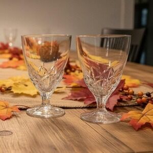 La Rochere France Footed Water Goblets, Leaf Square Base Glasses Set of 2